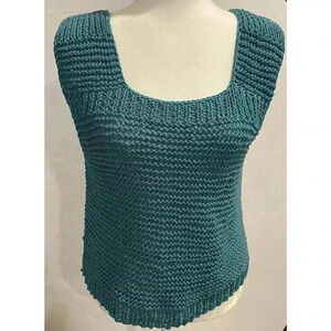 Moncler Sweater Vest Knit Crochet Teal Blue Women’s S Small Shirt Top Black Tie